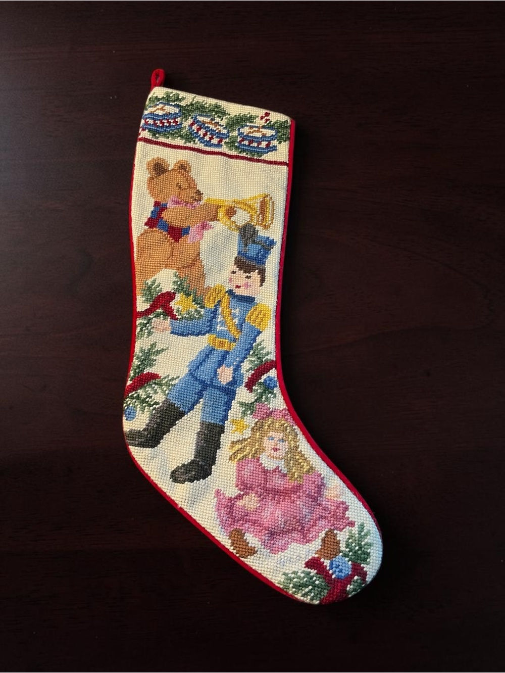 Vintage needlepoint Christmas stocking